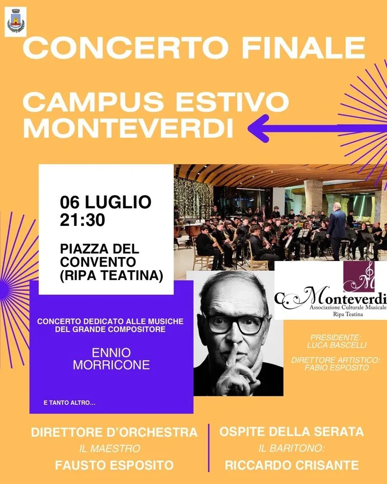 Locandina Concerto Finale Campus Estivo Monteverdi 2025 in Piazza del Convento a Ripa Teatina