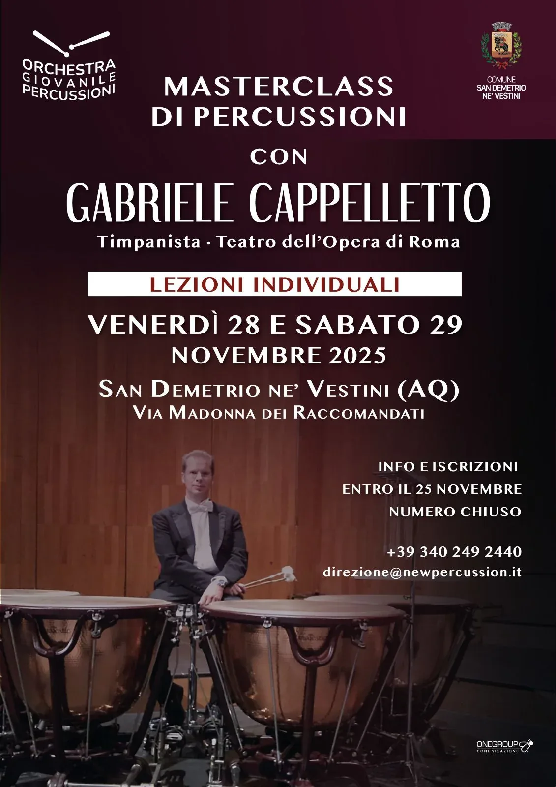 Locandina Masterclass del Maestro Gabriele Cappelletto — Orchestra Giovanile di Percussioni, 28 e 29 novembre 2025